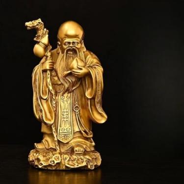 Imagem de FENNYYAR Estátua de bronze Buda Longevidade Riqueza Estrela Longevidade, 17 cm 16,8 cm, ornamento de decoração de casa