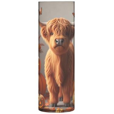 Imagem de Vasos cilíndricos decorativos de vaca highland para gado de Halloween para flores, vaso grande de plástico personalizado, peças centrais de mesa com estampa floral, 30 cm x 9,9 cm