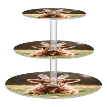 Imagem de Easter Cute Highland Cow Suporte de cupcake de 3 níveis para exibição de festa, torre de cupcake, suporte de mesa personalizado, decoração de chá de chá, chá de bebê