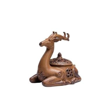 Imagem de porta-vara de incenso Queimador de incenso cerâmica criativo com tampa, ornamento para cerimônia do chá em casa, porta-incenso(Brown)