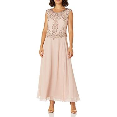 Imagem de J Kara Vestido longo feminino Petite Petite manga cavada com contas, Blush/Multi, 46