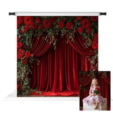 Imagem de Kate Pano de fundo para o dia dos namorados para decoração de casa, cortina de rosas vermelhas, adereços de estúdio de tecido fotográfico 2,4 x 2,4 m