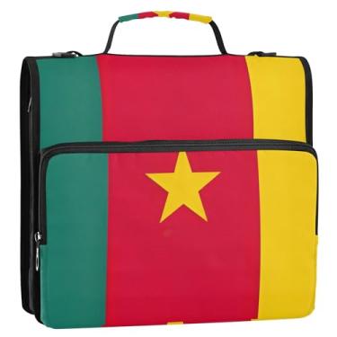 Imagem de Fichários coloridos de 3 anéis com 3 argolas resistentes com bandeira nacional dos Camarões com zíper e estojo organizador de pasta de anel, bolsa escolar com alça de ombro