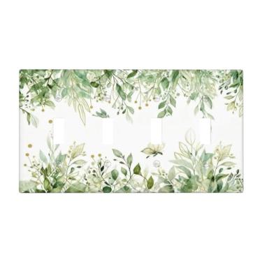 Imagem de SgEdao Capas decorativas para interruptor de luz, folhas de eucalipto, verde-oliva, folhas botânicas, aquarela, 4 turmas, placa de parede artística exclusiva, quadriciclo, interruptores de luz