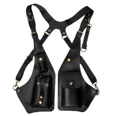 Imagem de Bolsa de ombro transversal medieval Steampunk retrô nas axilas | Adereços de cosplay | Carteira de couro para fantasia de Halloween, Preto, One Size