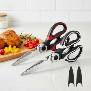 Imagem de Tesoura de cozinha, tesoura de cozinha de aço inoxidável resistente para carne, frango, peixe, pizza, ervas, pode ser lavada na lava-louças, conjunto com 2