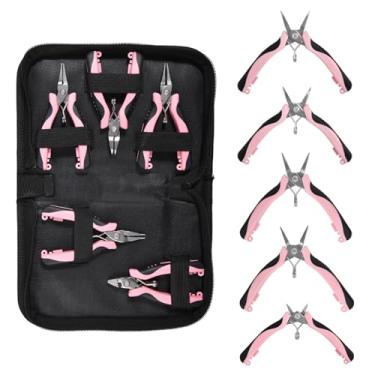 Imagem de LEONTOOL Conjunto de mini alicates de 5 peças inclui nariz longo, nariz redondo, nariz plano, ponta dobrada e alicate diagonal, alicates pequenos de precisão para fazer artesanato, conserto eletrônico