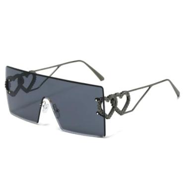 Imagem de HPIRME Óculos de metal retrô com formato de coração duplo, sem aro, para uso externo, unissex, para dirigir, com proteção UV400 (cinza-chumbo)