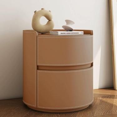 Imagem de Mesa de cabeceira arredondada, mesa de canto de 49,8 cm de altura com 2 gavetas, mesa de cabeceira vintage, para quarto, sala de estar (40 cm, laranja)