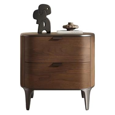 Imagem de Mesa de cabeceira de madeira com 2 gavetas, mesa lateral de cama prática moderna, cômoda pequena para quarto, mesa de canto de sofá rústica, puxadores de metal, superfície pintada (A, 40 cm)