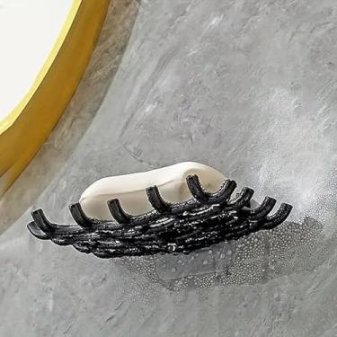 Imagem de Suporte de barra de sabão para parede de chuveiro, saboneteira autodrenante com ganchos, sem perfuração, pia de cozinha de banheira à prova d'água adesivo montado na parede (Blcak)