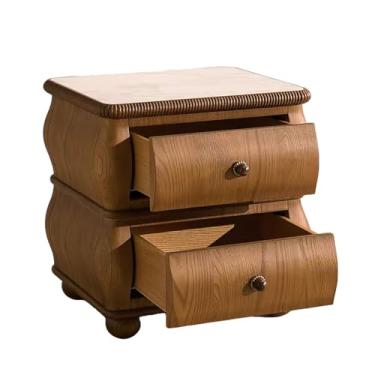 Imagem de Mesa de cabeceira de madeira maciça com 2 gavetas, mesa de cabeceira de fazenda, mesa de canto de madeira vintage com armazenamento, mesa de canto moderna de meados do século para quarto, sala de
