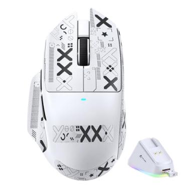 Imagem de ATTACK SHARK Mouse para jogos V6 65 g sem fio com base de carregamento magnético RGB, mouse BT/2.4G sem fio/com fio com fita 1K, sensor PixArt PAW3311, 25K DPI, mouse programável para PC/Win/Mac