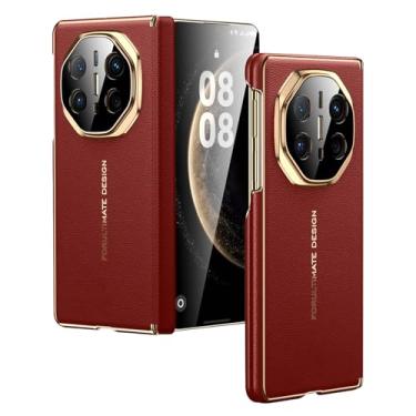 Imagem de FWYANZH Capa de couro genuíno para Huawei Mate X7, capa traseira magnética para telefone, proteção total da dobradiça, capa galvanizada à prova de choque, vermelha, Mate X7