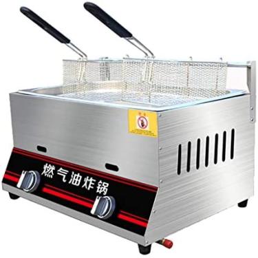 Imagem de Fritadeira Comercial A Gás 6L/12L Máquina De Torre De Batata Frango Frito Fritadeira A Gás Com Suporte De Ajuste Manual De Temperatura,12L Monocilíndrico,Collector88