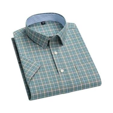 Imagem de Camisa Social Masculina 100% Algodão Oxford De Manga Curta Xadrez Ajus