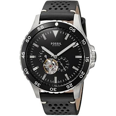 Imagem de Fossil Relógio masculino ME3148 Crewmaster Sport automático de couro preto
