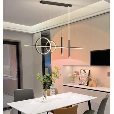 Imagem de Luminária pendente LED para mesa de jantar, preta, com intensidade regulável e controle remoto, lustre para escritório, cozinha e sala de estar (preta, 120 cm)