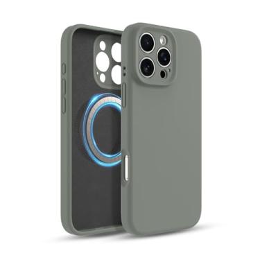 Imagem de IAIYOXI Capa de silicone magnética compatível com iPhone 13, compatível com todos os acessórios MagSafe, capa protetora à prova de choque com forro de microfibra macio antiarranhões, cinza verde