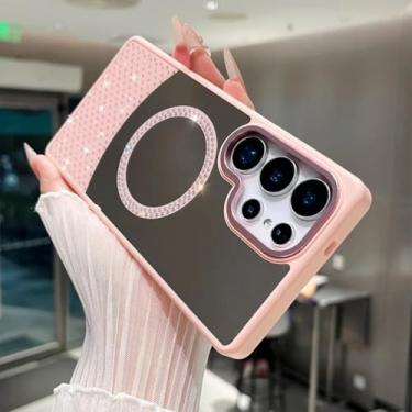 Imagem de HJZSZX Capa espelhada magnética com glitter para Galaxy A56 (para Galaxy A56/rosa)