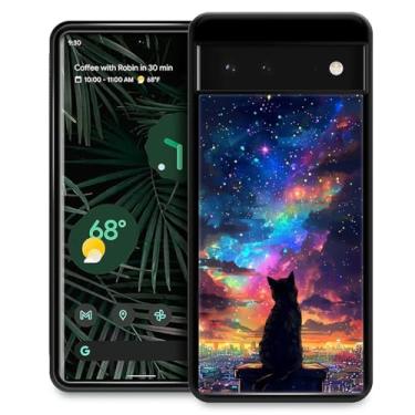 Imagem de CARLOCA Capa rígida compatível com Google Pixel 7 para meninas e meninos, proteção à prova de choque, TPU antiderrapante, para Google Pixel 7, estampa moderna, gato preto, colorido, arco-íris, céu