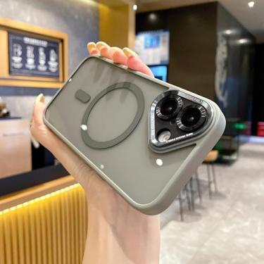 Imagem de HJZSZX Capa magnética com lente de metal e armadura à prova de choque para iPhone 16 Pro, capa de carregamento sem fio (para iPhone 16 Pro/cinza)