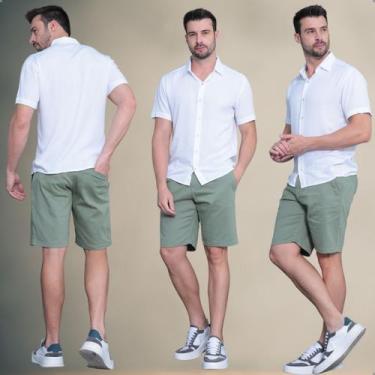 Imagem de Bermuda Alfaiataria Sarja Masculino Social Slim Com Elastano - Dixon J