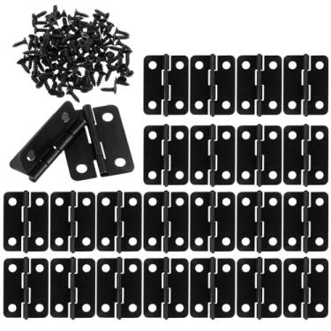 Imagem de 24 peças de mini dobradiças, dobradiças pretas de bumbum, dobradiça dobrável plana de 2,5 cm com parafusos para porta de armário, caixa de madeira, caixa de joias, móveis e projetos de bricolage