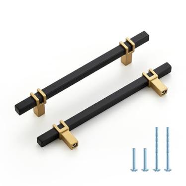 Imagem de HOME EDIT Pacote com 30 puxadores de armário de 12,7 cm, puxadores de armário de cozinha, preto fosco e dourado, puxadores de cozinha de barra quadrada de liga de zinco