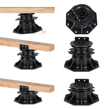 Imagem de Hocamel Pacote com 10 pedestal de suporte de deck ajustável, base de suporte de base de plástico para plataforma de deck flutuante, ajuste de altura aumentando de 6 a 14 cm, preto, nivelamento