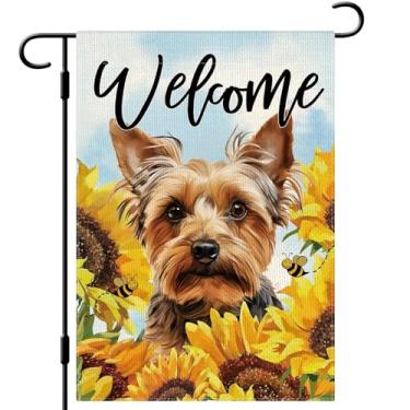 Imagem de DLZDN Welcome Sunflower Yorkshire Terrier Dog Garden Flag 30 × 45,7 cm, dupla face, vertical, serapilheira, quintal, sinal, primavera, verão, sazonal, decoração ao ar livre