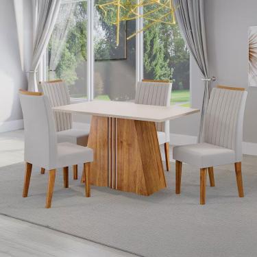 Imagem de Mesa De Jantar 04 Cadeiras Lumina Estofada Veludo Viero Marfim
