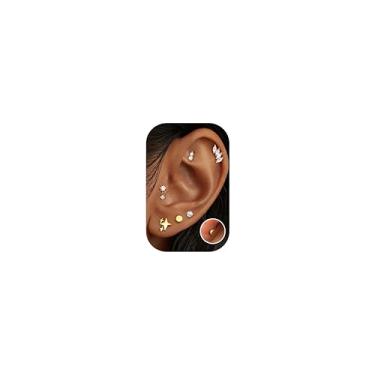 Imagem de Fansilver 6 pares de brincos hipoalergênicos e lisos banhados a ouro 14 K para mulheres, brincos modernos de cartilagem pequena, conjunto de brincos de aço cirúrgico CZ Helix Conch Tragus Piercing