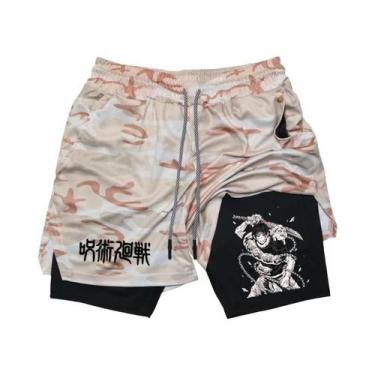 Imagem de Shorts De Corrida Masculinos 2 Em 1 Em Malha Com Estampa De Anime, Cal