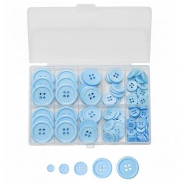 Imagem de Conjunto de botões de costura com 4 furos sortidos redondos para reparo de roupas, artesanato, ternos, suéteres, casacos, casa para mães, 100 peças (azul claro)