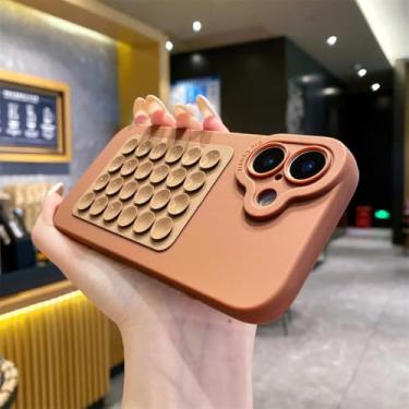 Imagem de HJZSZX Capa de celular 2 em 1 da moda para iPhone 16Pro com suporte de sucção de silicone e suporte de telefone com ventosa de silicone (para iPhone 16Pro/239-Ouro Deserto)