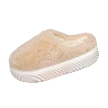 Imagem de Pantufas femininas casuais e versáteis para uso interno com sola confortável para outono e inverno, Bege, 34