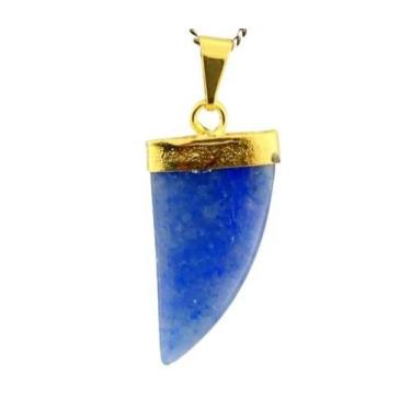 Imagem de Colar Dente de Dragão Pedra Quartzo Azul Natural Dourado - CristaisdeC