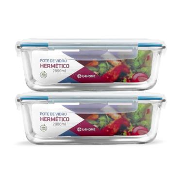 Imagem de Kit 2 Potes de Vidro Retangular com Tampa Hermética 2800ml (Azul)