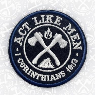 Imagem de Act Like Men 1 Corinthians 16:13 Patch 7.6 cm Machado de Pedra Engraçado Fé Religiosa Cristã Ferro On/Costurado Tecido Bordado Aplique Remendos para Mochila Colete Chapéu, Arnês para Cachorros