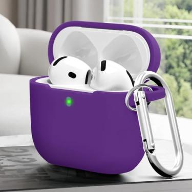 Imagem de Capa para Airpods 4, capa de silicone macia com chaveiro, capa protetora completa para homens e mulheres, compatível com AirPods 4ª geração (roxa)
