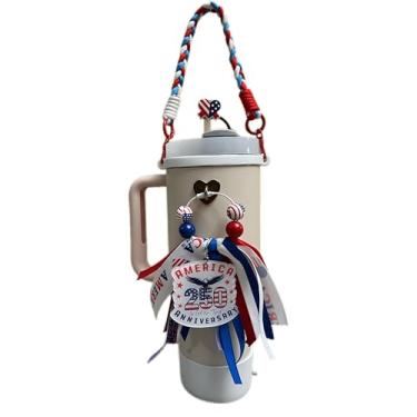 Imagem de 250th Anniversary Charms Conjunto de tampa de palha de silicone com alça para acessórios de copo Stanley 20/30/1,134 g Acessórios para Owala/BrüMate Era 24/32/1,134 g Suporte de garrafa de água