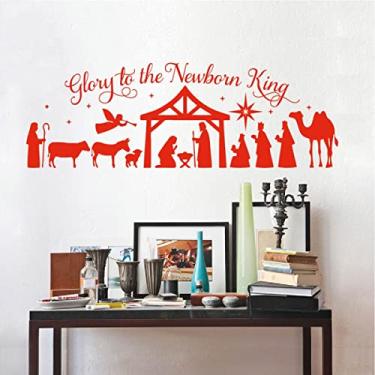 Imagem de Adesivos de parede de Feliz Natal Glória ao Rei Recém-Nascido Presépio DIY Decoração de Natal LL2421 (Vermelho)