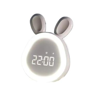 Imagem de x3anggyt5 Despertador para quarto, coelho fofo, despertador com luz noturna, regulação contínua, LED, despertador digital, recarregável, perfeito para quartos, relógio de mesa (branco)