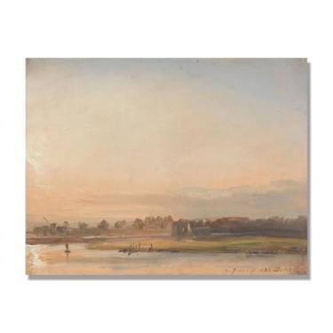 Imagem de NHLDZYH Quadro famoso para salão - réplica de J.C. Dahl - Paisagem romântica nórdica em tela - decoração de parede elegante. (Vista do Elba 2). 80 x 105 cm. Apenas tela