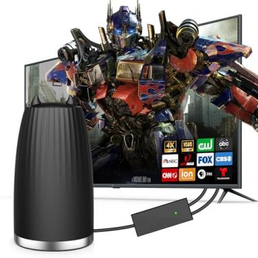 Imagem de Antena de TV interna, antena inteligente alcance de cobertura de mais de 1000 km, antena de TV HD para canais locais, suporta 4K 1080p, inclui amplificador de sinal e cabo coaxial de 5,5 m, suporta