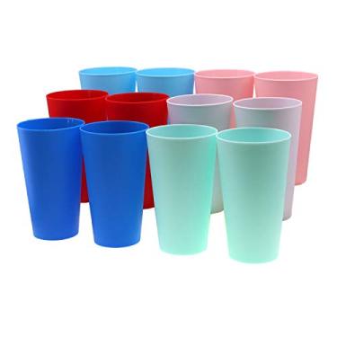 Imagem de AOYITE Conjunto de copos de plástico reutilizáveis de 946 ml, sem BPA e podem ser lavados na lava-louças, conjunto de copos infantis de 12 em 6 cores sortidas para uso interno e externo