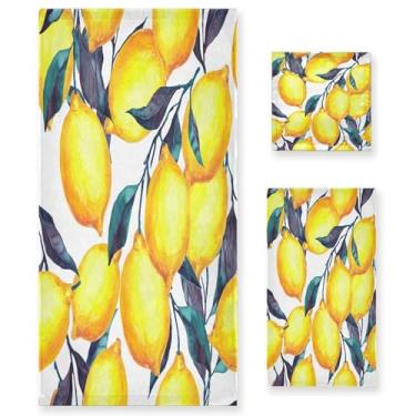 Imagem de xigua Conjunto de toalhas de banheiro com limões em aquarela absorvente macio 3 peças toalha de banho toalha de mão toalhas decorativas para banheiro, academia, hotel, praia, piscina