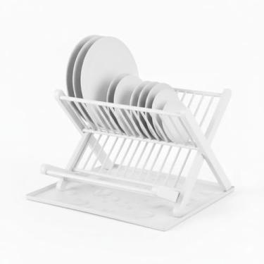 Imagem de Bvx House Escorredor de Louça Dobrável Compacto, Preto, 14 Pratos e Copos (Branco)