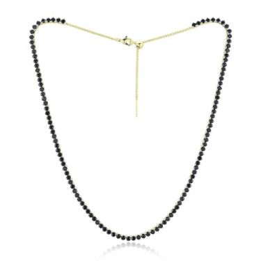 Imagem de RIZILIA Colar feminino Not-Your-Basic de 3 mm com pedra preciosa de corte brilhante em preto rosa e branco, banhado a ouro 14K, ajustável de 35 a 45 cm (gargantilha, colarinho, princesa), caixa de